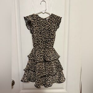 Leopard Print Tiered Kids Dress